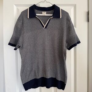 Men’s J Crew Johnny collar knit short sleeve polo, navy/cream knit, size XL GUC